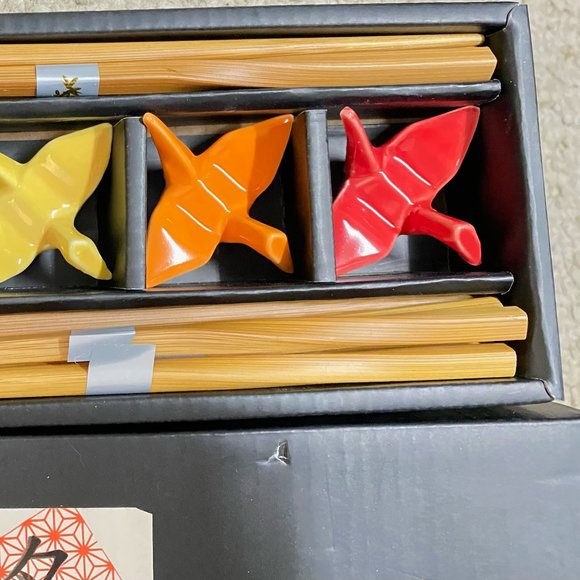 Happy Sales Sushi Set_5 Piece Crane Chopstick Set with Rests MC, Assorted - Picture 4 of 11